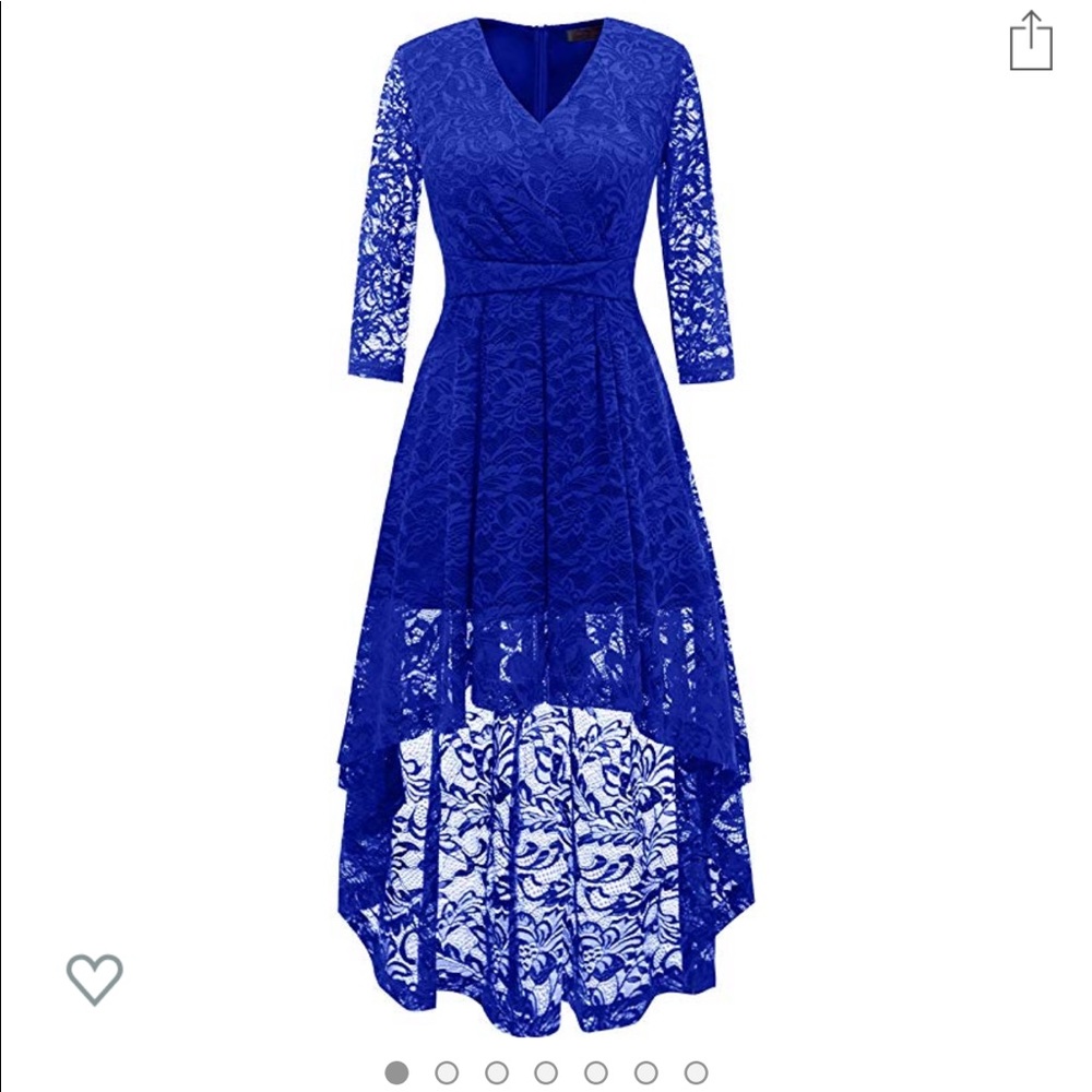 Hi low royal blue lace dress / V-neck New